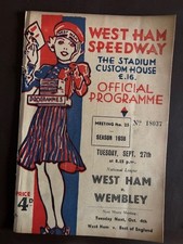 WEST HAM V WEMBLEY SPEEDWAY PROGRAMME 27 SEPTEMBER 1938