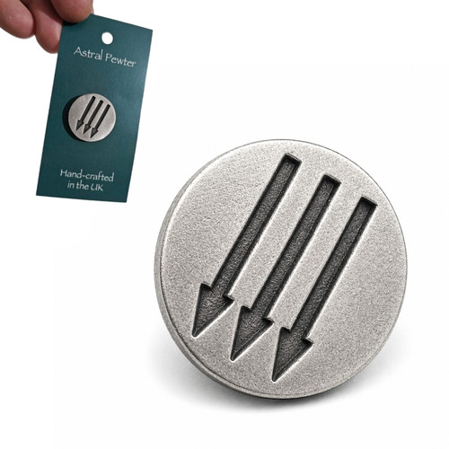 Three arrows pin badge - arrows, pewter