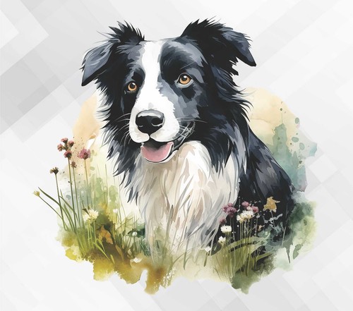 Watercolor border collie - border,