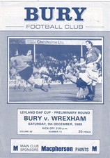 Bury v Wrexham Leyland DAF Cup Match Programme 1989