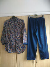 VTG ST.MICHAEL SATIN FEEL ORIENTAL STYLE PYJAMAS PAISLEY TOP&PLAIN BOTTOMS 12-14