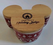 Disney Walt's Holiday Lodge Christmas Mickey Head Trinklet Box Ceramic Wood Lid