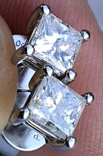 Platinum 0.90Ct Princess Cut H Colour Natural Diamond Earrings Pair Stud Boxed