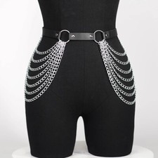 Victorian Cosplay Goth Waist Ring and Chain Belt - Black