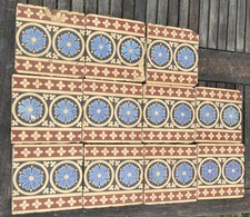 11 x c.1840 reclaimed Minton & Co Tudor Rose encaustic tiles Augustus Pugin