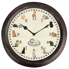 Cat Sounds Meow Chime Round Wall Clock Kitten Blue Tabby Ginger Black 30cm
