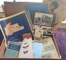 Vintage Ephemera Mixed lot Letters Invoices Photos Postcards Etc In Old Suitcase