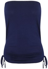 Women's Boobtube Top Ruched Side Tie-Up Drawstring Sleeveless  Detail Bandeau