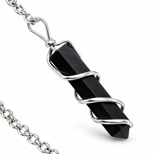 Black tourmaline spiral wire - black,