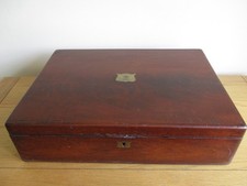 Large Mahogany Cutlery Box c1900 3 Tier Fitted Brass Cartouche Blue Felt Inlays