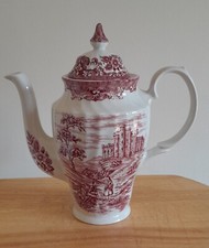 British Anchor Olde Country Castles Red & White Ironstone Coffee Pot 24cm