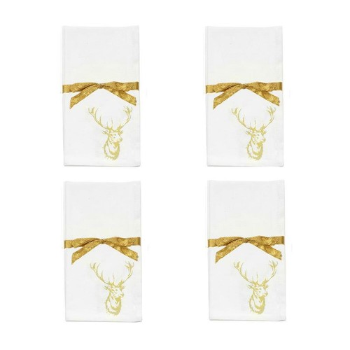 Lodge white with gold stag - white,