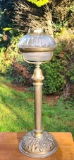 Original English Victorian Hinks Cut Glass Drop-In Oil Lamp Font Brass Base 