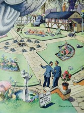 1943 Original Colour Print WW2 PUBLIC FLOWER GARDEN & RAF BARRAGE BALLOON