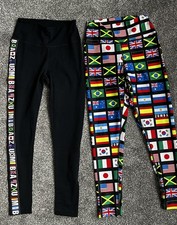 Zumba Flag Print Black Long High Waist Leggings Size Small Bundle