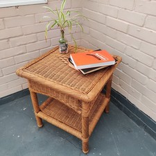 Vintage Wicker Side Table —