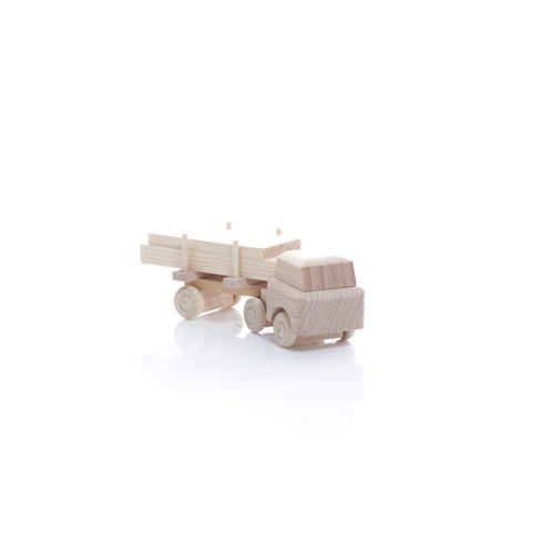 Wooden toy truck with - truck, trailer