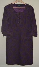 Cord Purple & Brown Circle Print BODEN 3/4 Length Sleeve Tunic Dress UK 10R