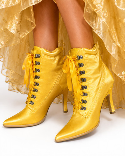 Ladies yellow satin stiletto - ladies,
