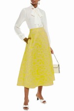 Erdem A-line midi skirt in a chartreuse floral-printed washed satin, UK8 New