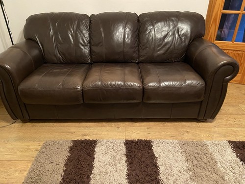Brown leather piece suite - leather, 3-piece