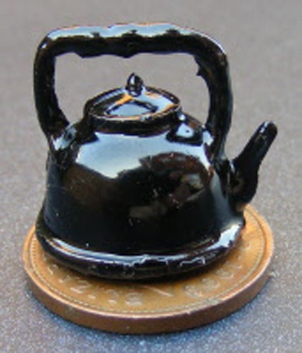 Dolls house black kettle metal - dolls,