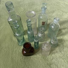 X11 Vintage Antique Glass Bottles Various Sizes Medicine, Apothecary, Oil Etc