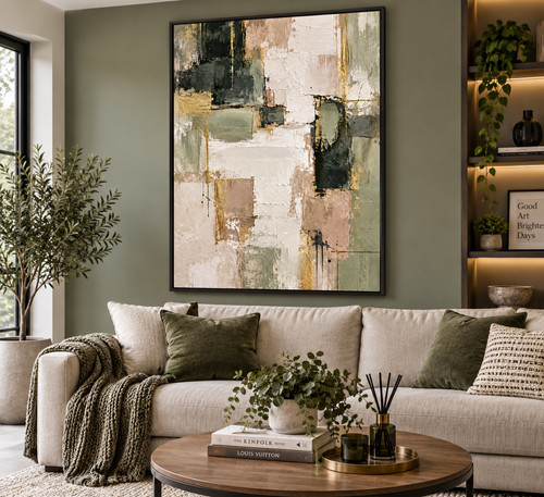 Abstract sage green - sage, gold