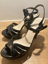 Vince Camuto black patent look stiletto high heel sandals size 37 / 4