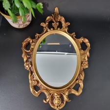 Heavy Ornate Gold Metal Mirror Made In England Vintage 17in Rococo Style Wall 