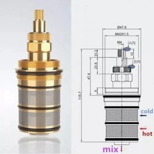 Brass Bath Shower Thermostatic Cartridge & Handle for Mixing Valve Mixer Shower