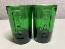 2x Green Glass Embossed