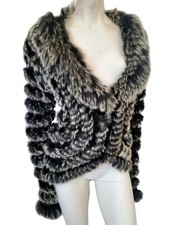 Real Fox Fur &real Coney Rabbit Fur Lady's Cardigan Jacket Sz 10 12