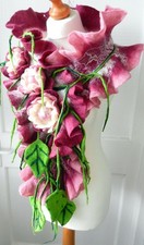 Hand Felted -ART Scarf /wool merino  and silk- flowers-