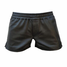 Mens Boxer Sports Shorts Soft Sheep Leather Black Casual Gym Shorts Underwear