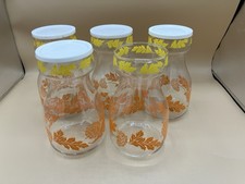 Retro Vintage Glass Storage Jars x 5 Carafe Orange Autumnal Leaves Dandelion Set