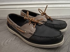 Sebago Docksides Men’s Navy Blue / Taupe Leather Boat Deck Shoes - Size UK 8