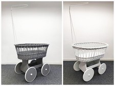 Grey white wicker wheels crib - grey/white,