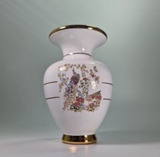 Handmade 1990s Greek 24k Gold Plated White Porcelain Vase Home Decor Collection 