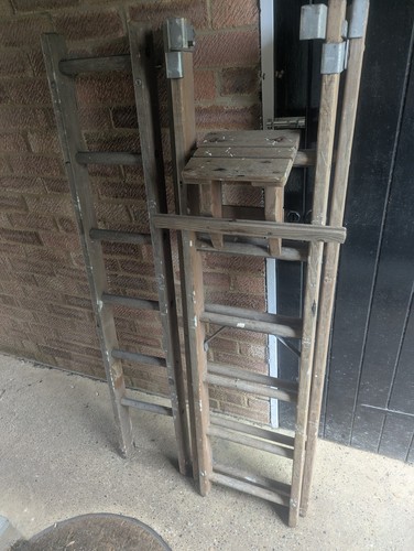 Vintage antique wooden ladder - vintage,