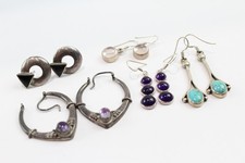 Sterling Silver Gemstone Earrings Amethyst Vintage Rose Quartz x 5 (15g)