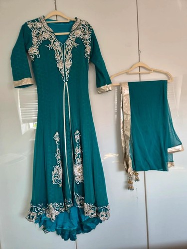Teal embellished anarkali maxi - teal,