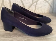 WOMENS NAVY FAUX SUEDE COURT SHOES BLOCK HEEL S 3 WIDE FIT M&S INSOLIA