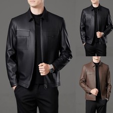 Punk Fashion For Men Imitation Leather Jacket Daily Wear Long Sleeve Solid Color