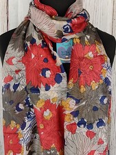 PEONY PURE SILK ORIENTAL RED FLOWER SCARF FLORAL SUPER FINE SHAWL GIFT WRAP/BOX