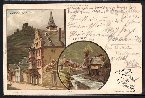 Lithograph lorch rhine lot - /, rhine,