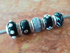 LOVELINKS set of 5 Black & White murano charms cz 925 silver