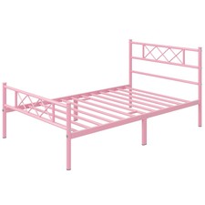 Metal Bed Frame Slatted Bed Base Mattress Foundation / Cross-design Headboard
