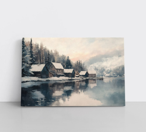 Winter lakeside village wall - winter,