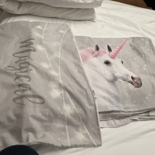 Grey unicorn single bed duvet cover used 
